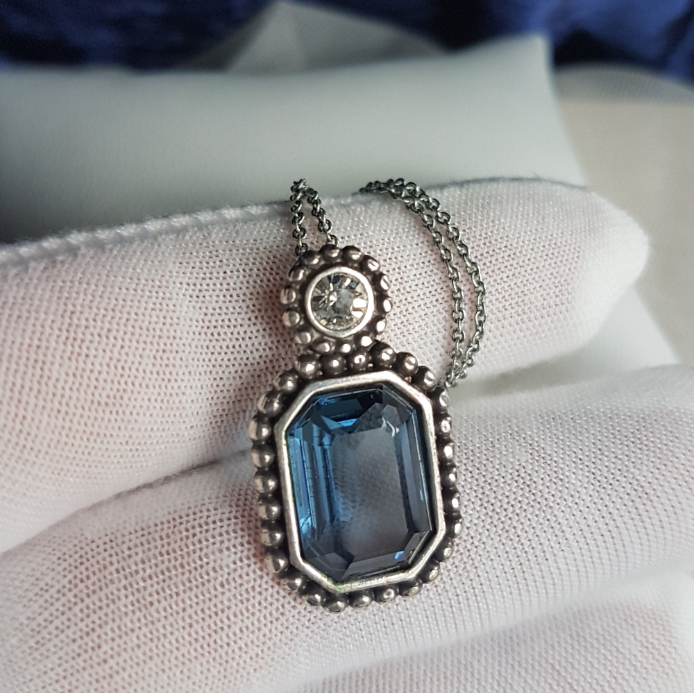Brighton Le Ritz Navy Blue Swarovski Elements Emerald-cut Pendant Necklace NEW